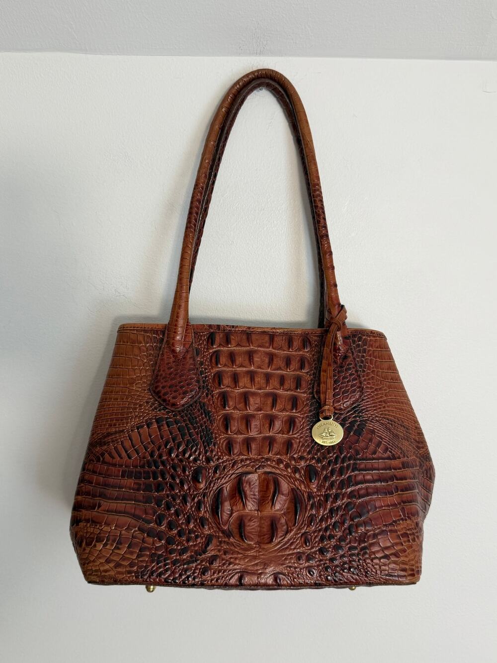 Vintage‎ Brahmin Pecan Melbourne Embossed Croc Leather Satchel Shoulder Bag